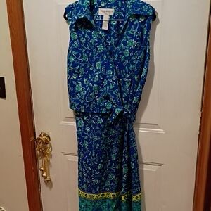 Sag Harbor Blue and Green Floral Maxi Dress